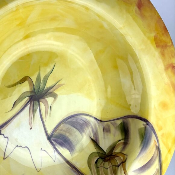 Large 16" Italian Pottery Barn Sappelle Yellow Bowl - Hand-Painted Eggplant - Picture 9 of 13